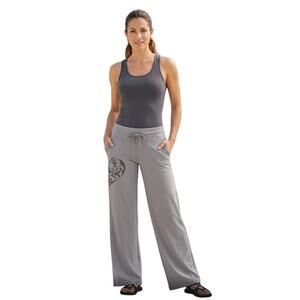 Bluefish Sport Wide Leg Yoga Pants LG Green Brazilian Supplex Tribal Heart Y2K